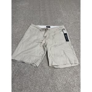 Coastal Nautical elevated casual JNY Linen Shorts 6 Tan Beige Bermuda Tie Waist
